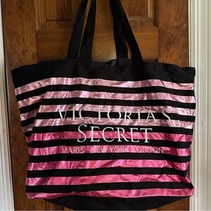 New Victoria’s Secret Pink Black Striped shiny Roomy Tote Bag